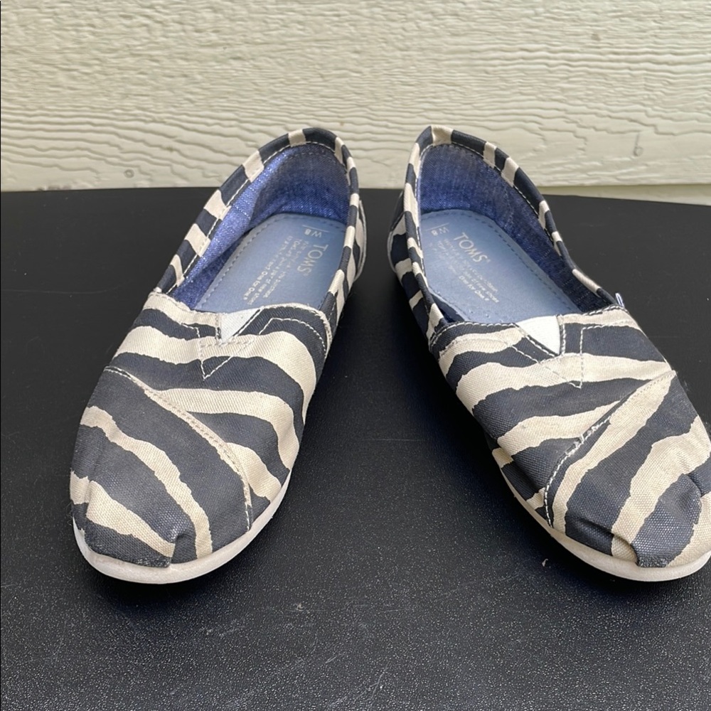 Toms Black and Cream Zebra Pattern Slip-Ons